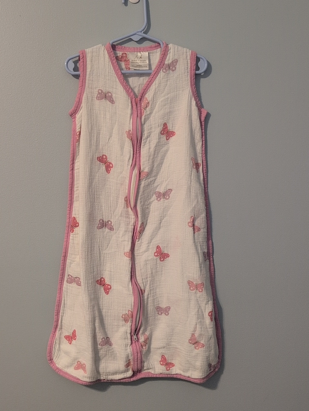 aden + anais White Muslin Sleep Sack with Pink Butterfly Print